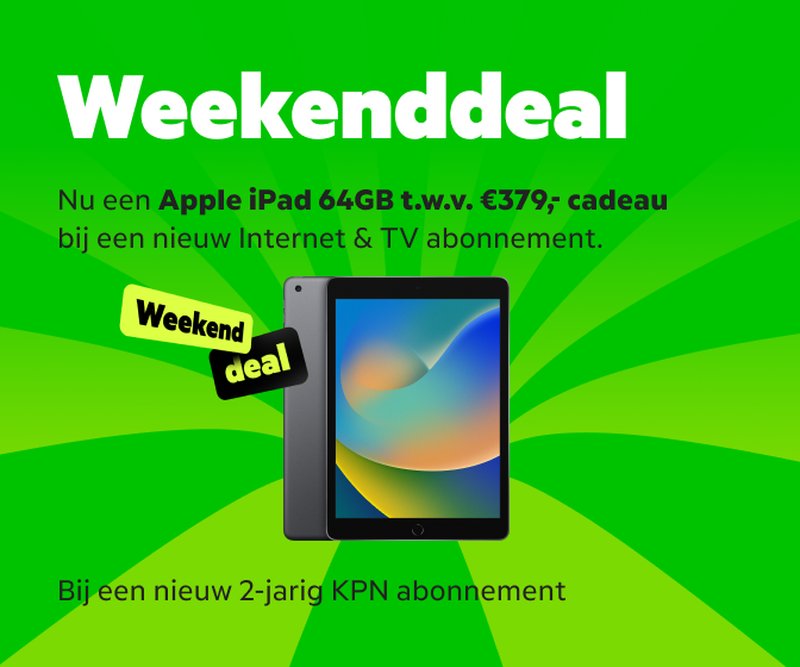 Profiteer van de KPN Weekenddeal: Welkomstcadeau Apple iPad 64GB