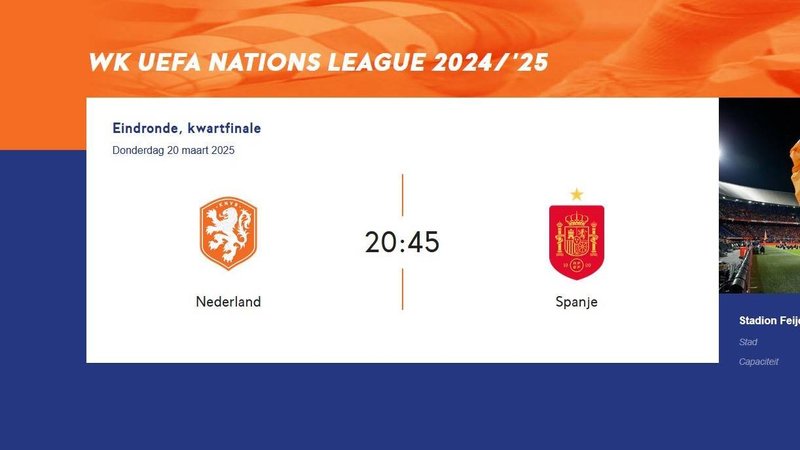 Waar kijk je Nederland – Spanje live? Alles over de kwartfinale van de UEFA Nations League